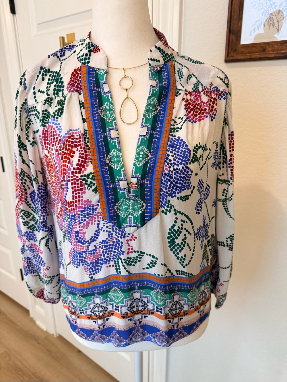 Gilner Ferrar mosaic Split-Neck Floral Top - Multicolor boho chic